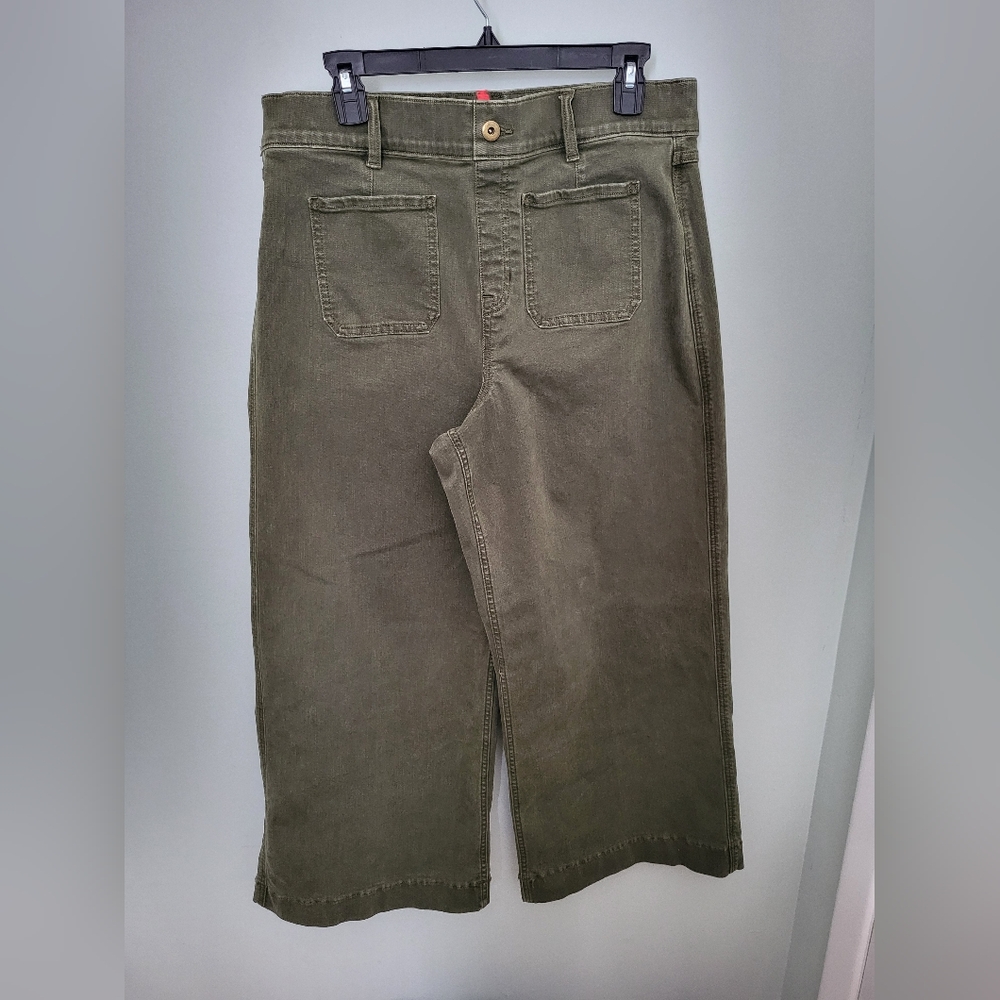 Spanx Womens Size XL Cropped Wide‎ Leg Pants Stretch Green High Rise Pockets